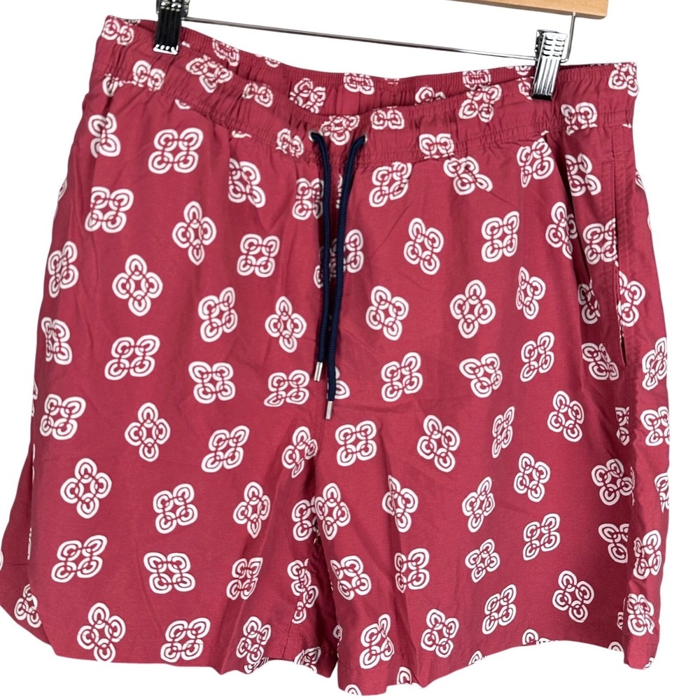 Brooks Brothers Mens Red Geometric Medallion Print Swim Trunks Shorts Large